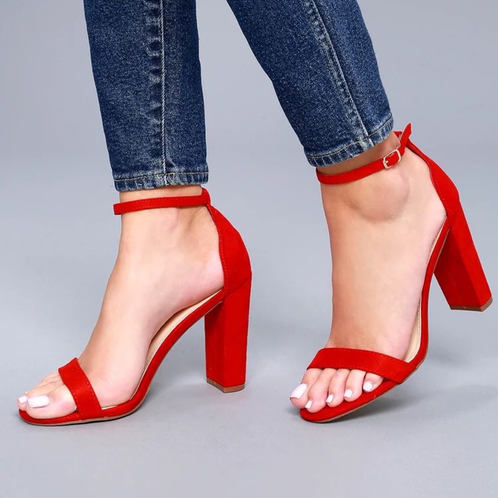 Lulu’s Taylor Red Suede Ankle Strap Block Heels - 8.5 - worn twice